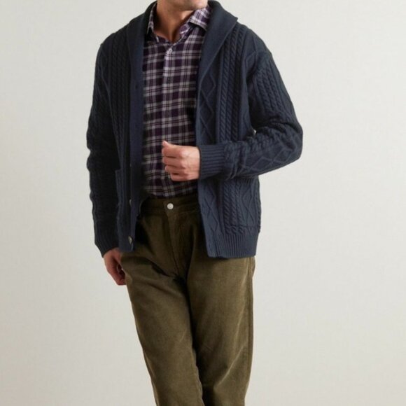 Peter Millar Fisherman’s Cable Shawl Collar CardiganNavy Cashmere Wool Yak Sz L - Picture 10 of 11